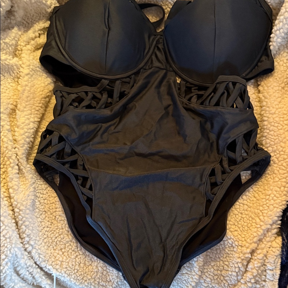 Grey Cutout One-Piece Swimsuit